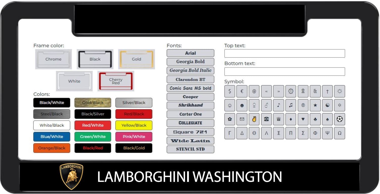 Lamborghini Washington - Premium Car Plastic License Plate Frame
